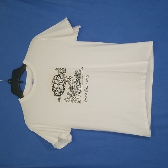 Kids Size Large "Green Sea Turtle" White Tshirt - Picture 1 of 8